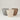Three textured planter pots in gray, cream, and brown, arranged on a clean off-white background.