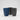 Three modern tapered rectangular planters in glossy dark blue, black, and dark gray, arranged together on a light gray studio background.